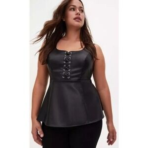 Torrid Faux Leather Peplum Top Black Lace-Up Front Sleeveless Plus Size 3 (3X)